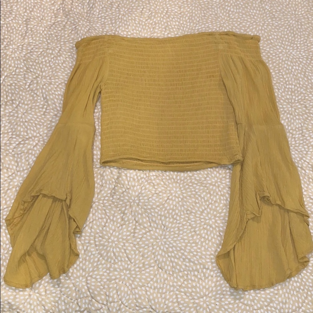 yellow off the shoulders shirt